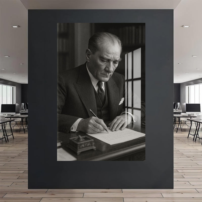İmza Masasında Atatürk Cam Tablo – Cam Tablo
