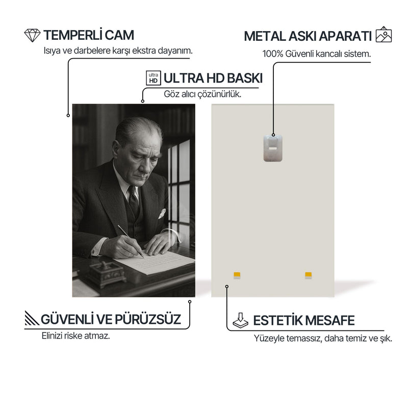 İmza Masasında Atatürk Cam Tablo – Cam Tablo