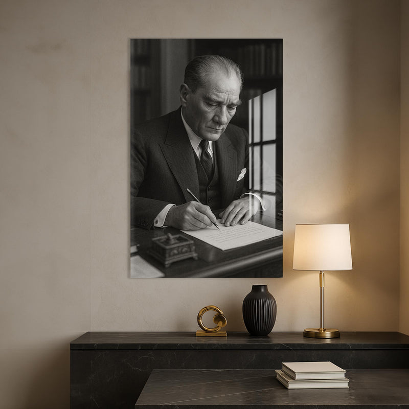 İmza Masasında Atatürk Cam Tablo – Cam Tablo