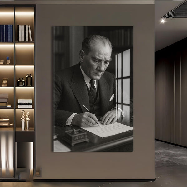 İmza Masasında Atatürk Cam Tablo