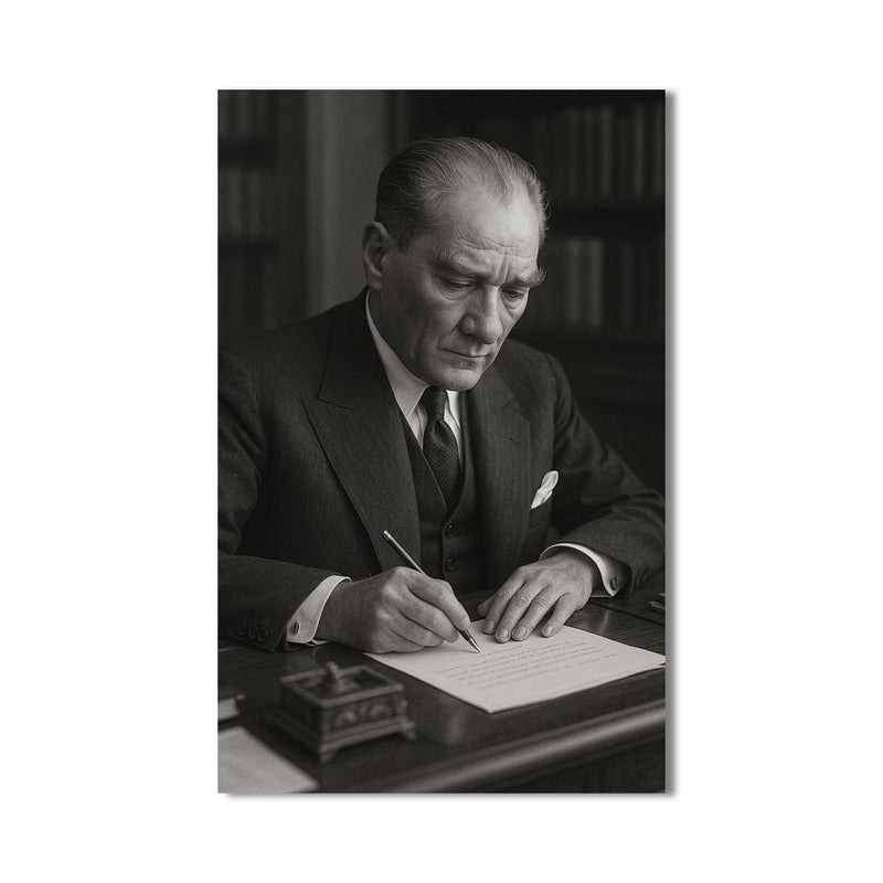 İmza Masasında Atatürk Cam Tablo – Cam Tablo