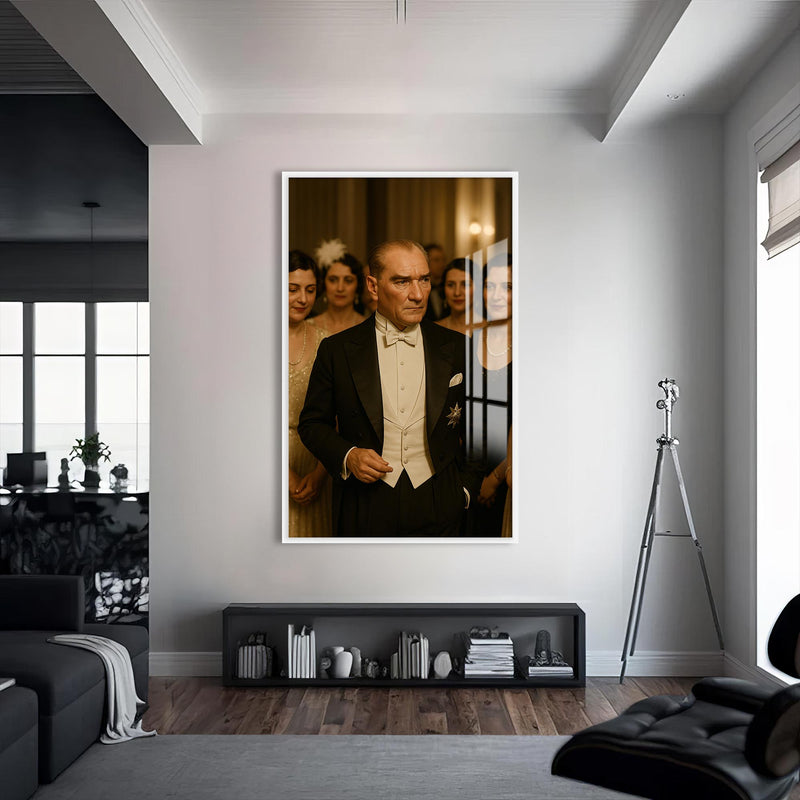 Baloda Atatürk Cam Tablo – Beyaz Çerçeveli Cam Tablo