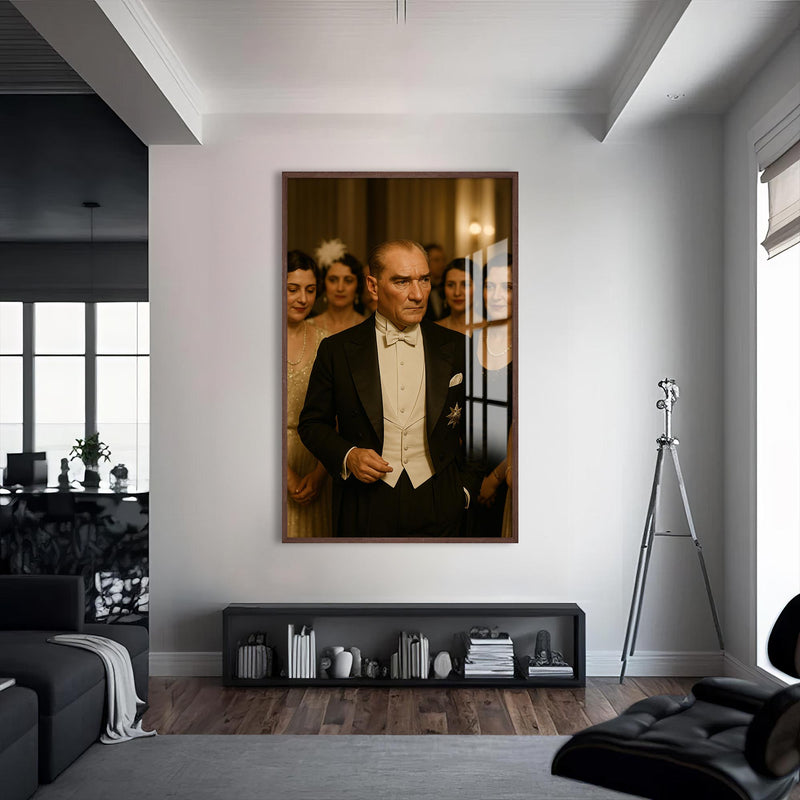 Baloda Atatürk Cam Tablo – Ceviz Çerçeveli Cam Tablo