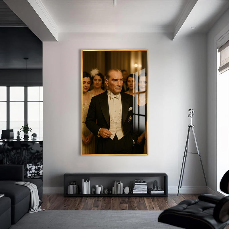 Baloda Atatürk Cam Tablo – Altın Çerçeveli Cam Tablo