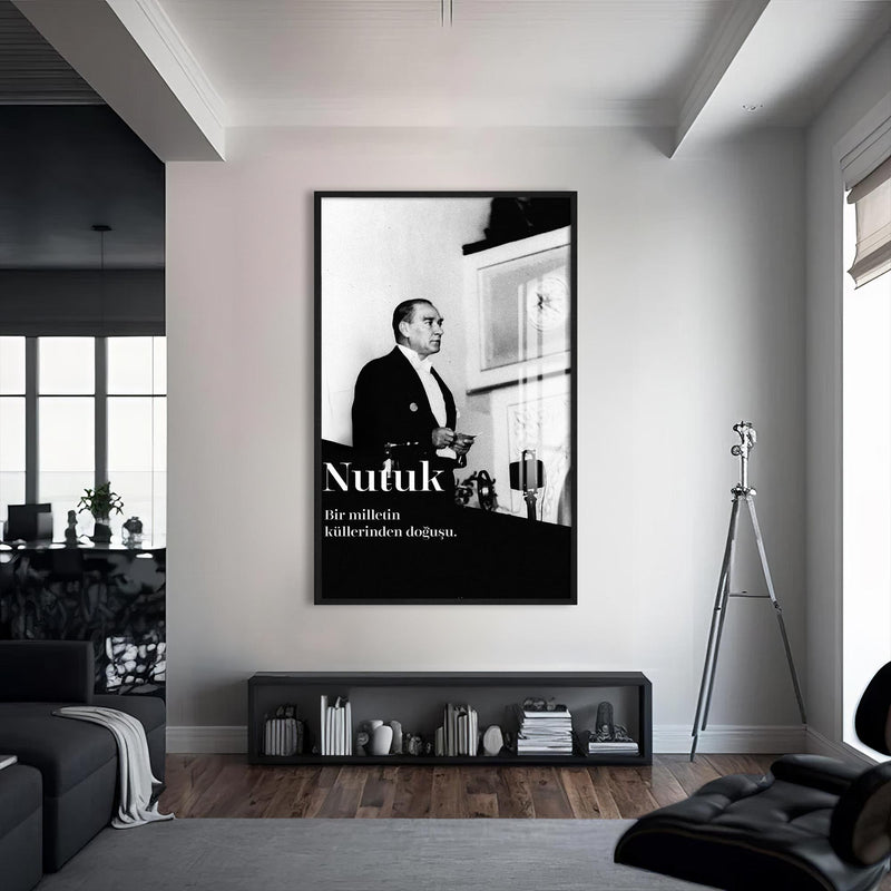 Nutuk Anı Atatürk Cam Tablo – Siyah Çerçeveli Cam Tablo