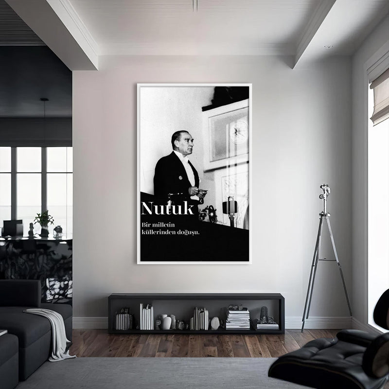 Nutuk Anı Atatürk Cam Tablo – Beyaz Çerçeveli Cam Tablo