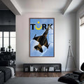 F16 Uçağı Cam Tablo – Ceviz Çerçeveli Cam Tablo