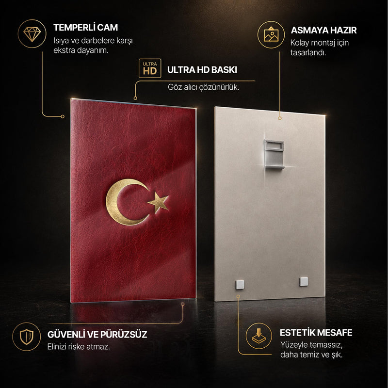 Altın Ay Yıldız Türk Bayrağı Cam Tablo – Cam Tablo
