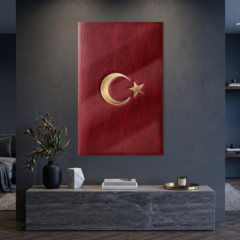 Altın Ay Yıldız Türk Bayrağı Cam Tablo – Cam Tablo