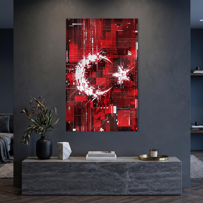 Dijital Glitch Türk Bayrağı Cam Tablo – Cam Tablo
