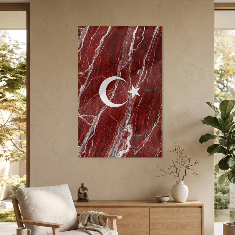 Kırmızı Mermer Türk Bayrağı Cam Tablo – Cam Tablo