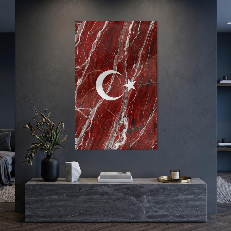 Kırmızı Mermer Türk Bayrağı Cam Tablo – Cam Tablo