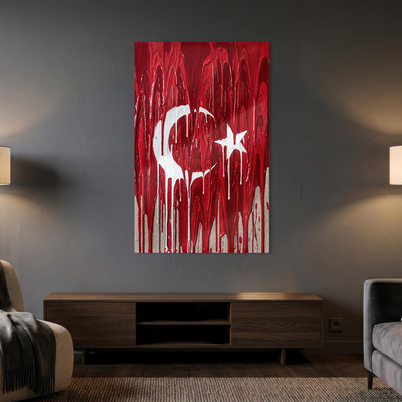 Damlayan Boya Türk Bayrağı Cam Tablo – Cam Tablo