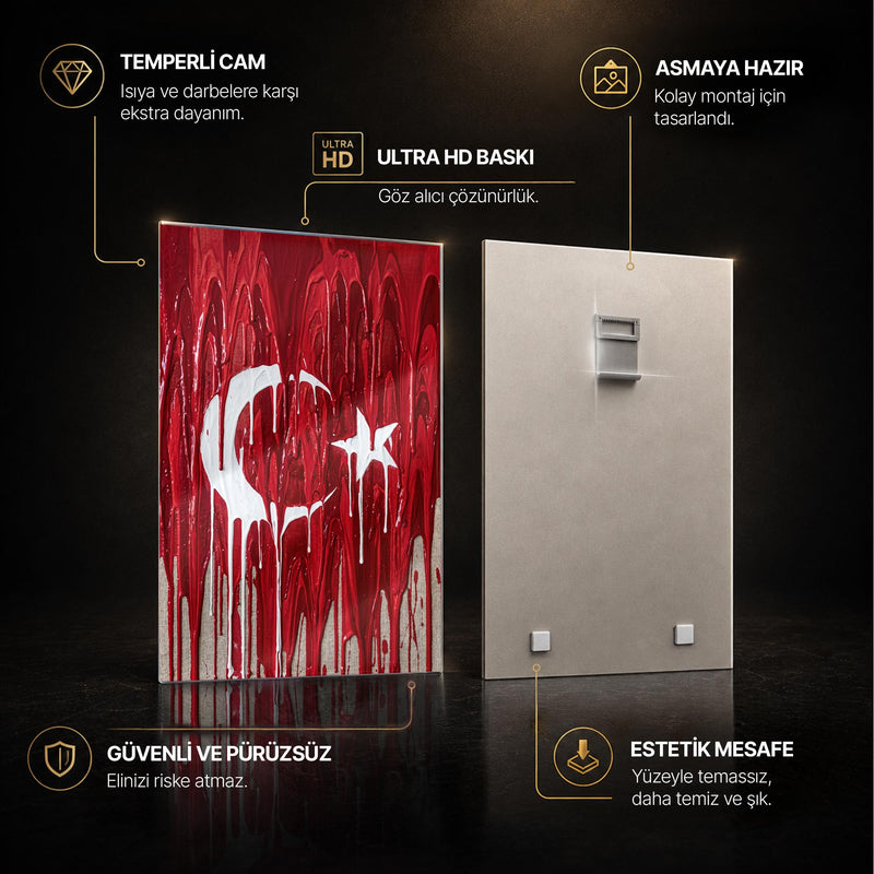 Damlayan Boya Türk Bayrağı Cam Tablo – Cam Tablo