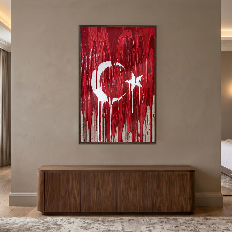 Damlayan Boya Türk Bayrağı Cam Tablo – Cam Tablo
