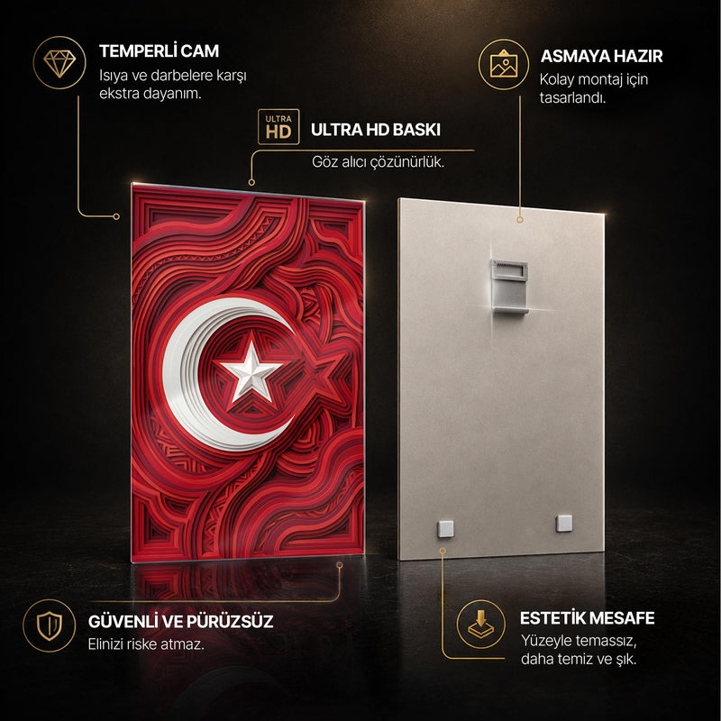 Kıvrım Desen Türk Bayrağı Cam Tablo – Cam Tablo