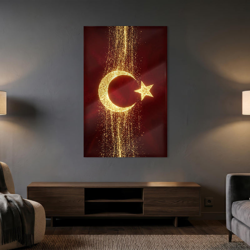 Altın Glitter Türk Bayrağı Cam Tablo – Cam Tablo