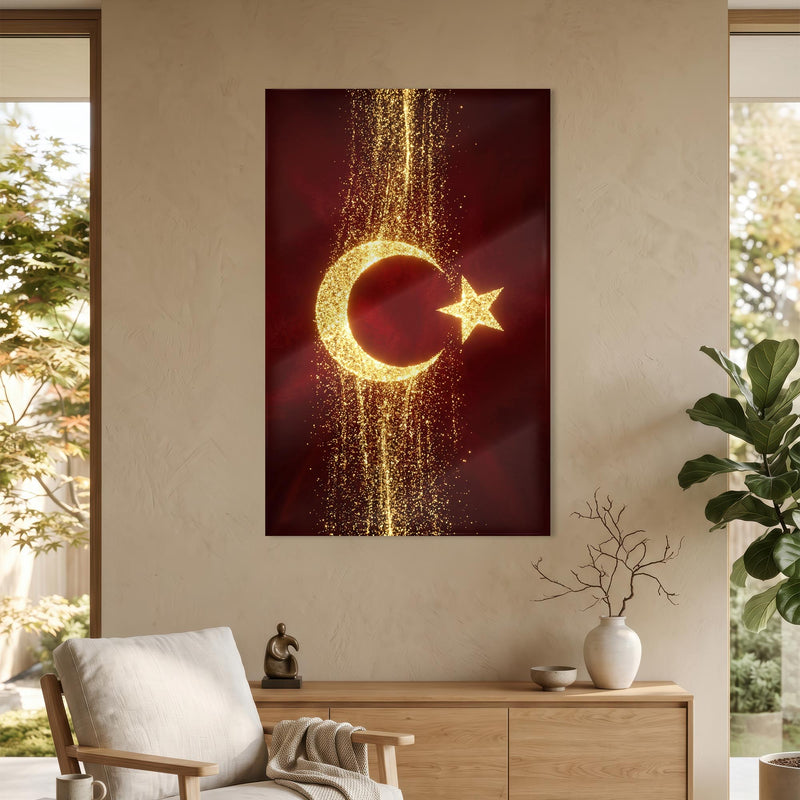 Altın Glitter Türk Bayrağı Cam Tablo – Cam Tablo