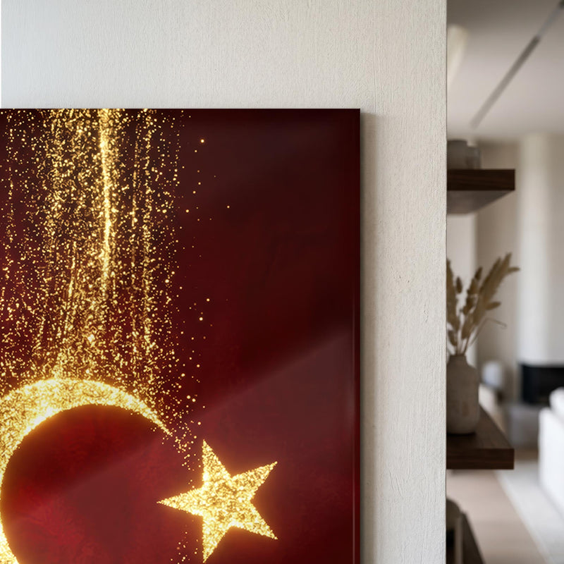 Altın Glitter Türk Bayrağı Cam Tablo – Cam Tablo