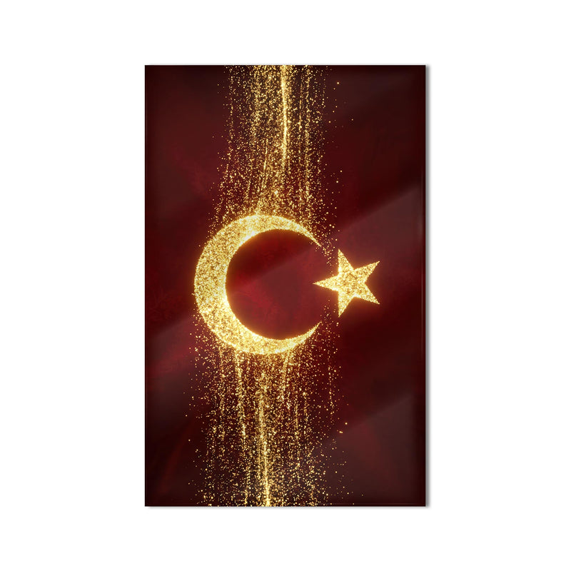 Altın Glitter Türk Bayrağı Cam Tablo – Cam Tablo
