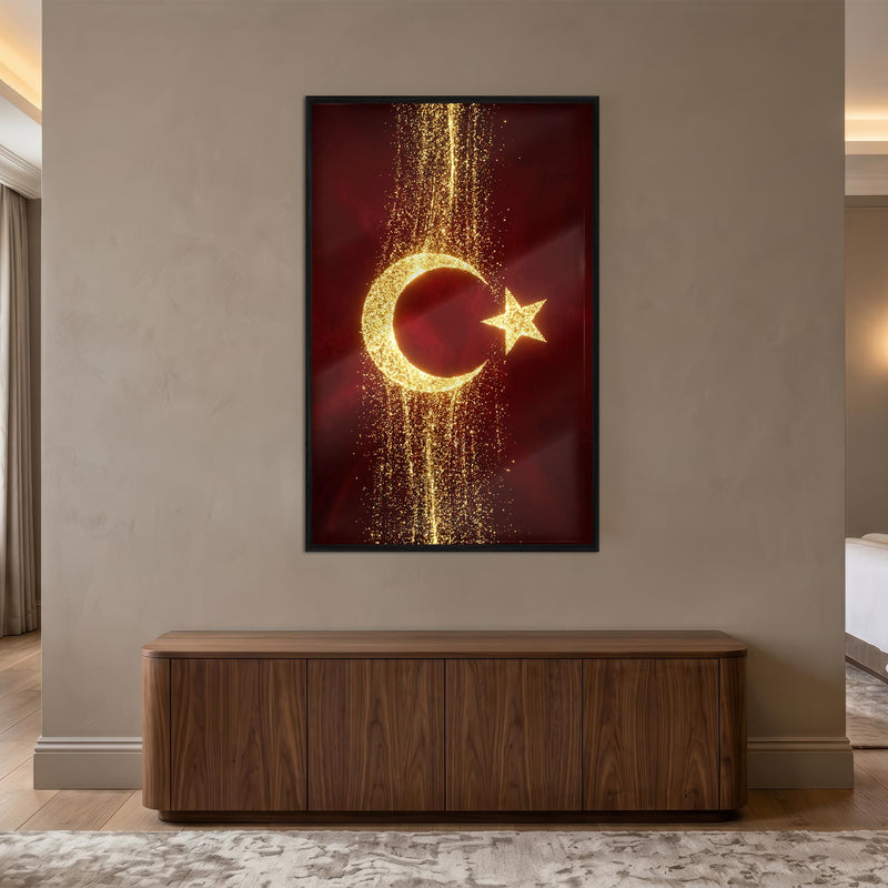 Altın Glitter Türk Bayrağı Cam Tablo – Cam Tablo
