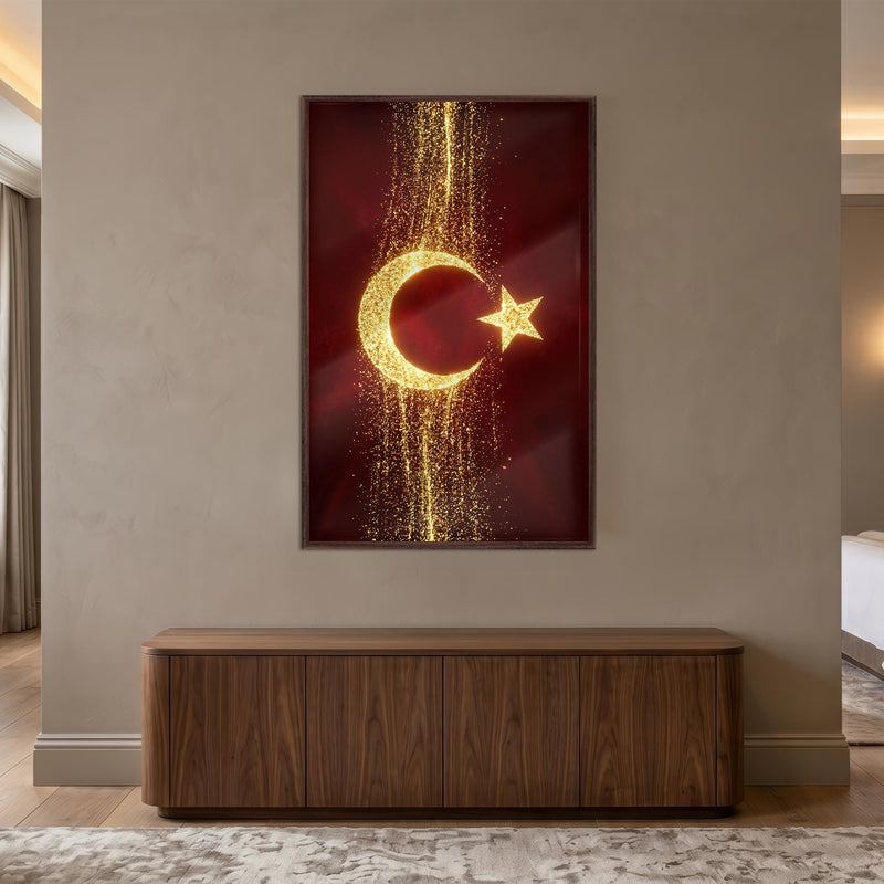 Altın Glitter Türk Bayrağı Cam Tablo – Cam Tablo