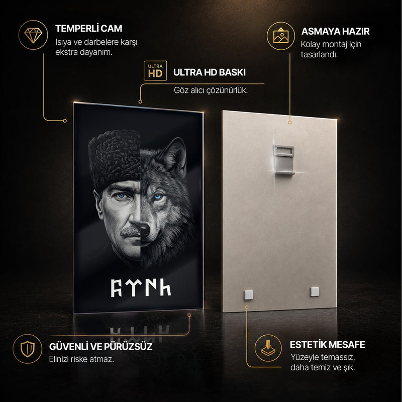 Atatürk Bozkurt Portre Cam Tablo – Cam Tablo