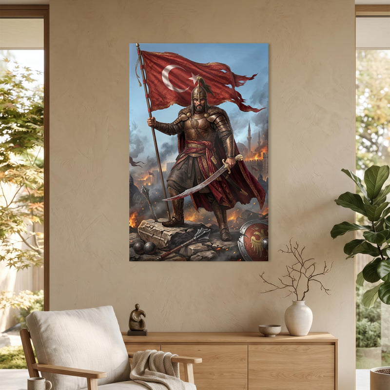 Türk Bayrağı Savaşçı Osmanlı Cam Tablo Ortam Görseli