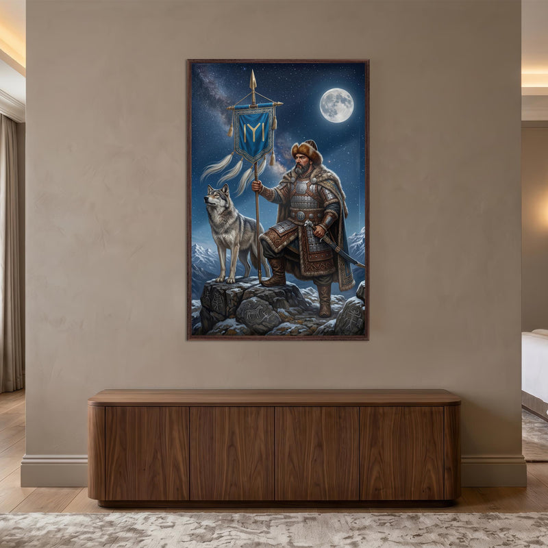 Ceviz Çerçeveli İyi Bozkurt Gece Savaşçı Cam Tablo