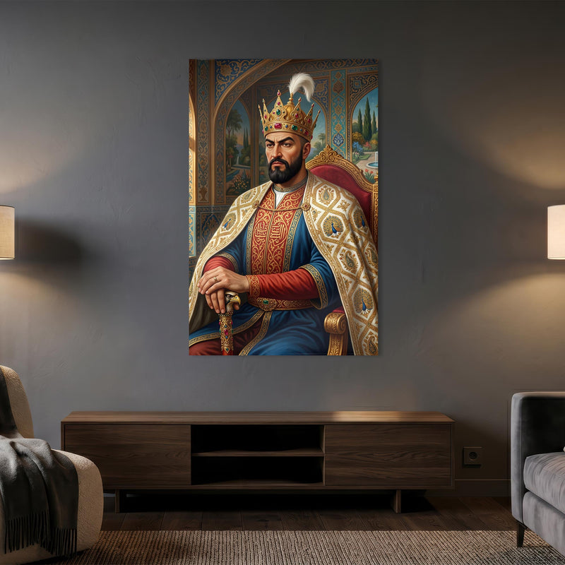 Çerçevesiz Osmanlı Sultanı Taht Portre Cam Tablo