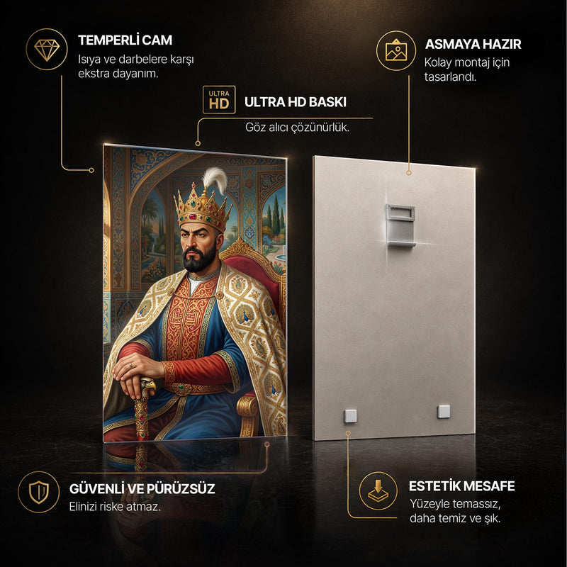 Osmanlı Sultanı Taht Portre Cam Tablo Ortam Görseli
