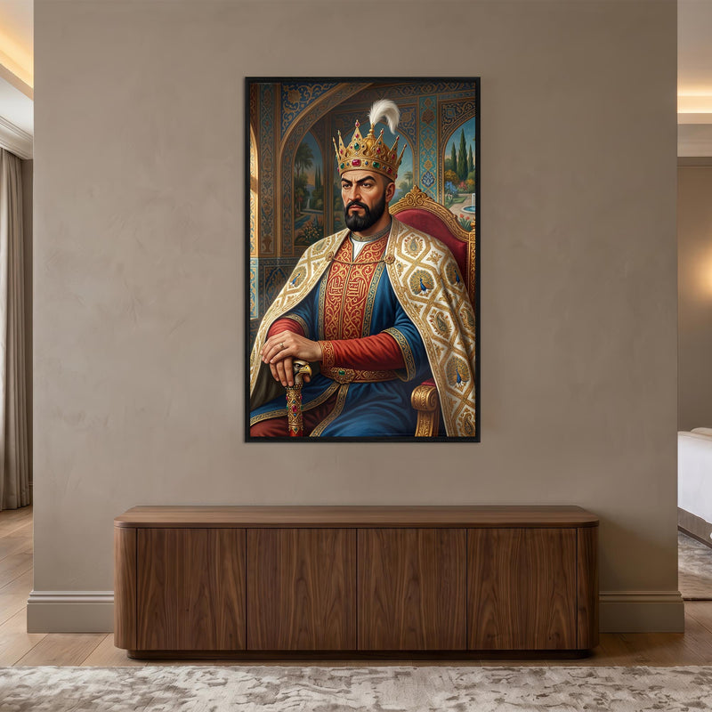 Siyah Çerçeveli Osmanlı Sultanı Taht Portre Cam Tablo