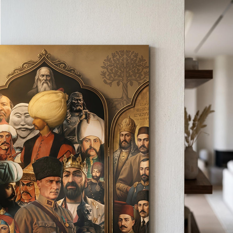 Türk Tarihi Sultanlar Kolaj Cam Tablo Ortam Görseli
