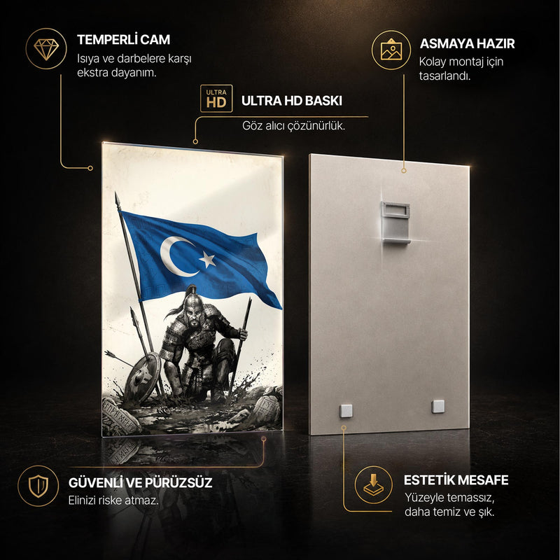 Doğu Türkistan Bayrağı Savaşçı Cam Tablo Ortam Görseli