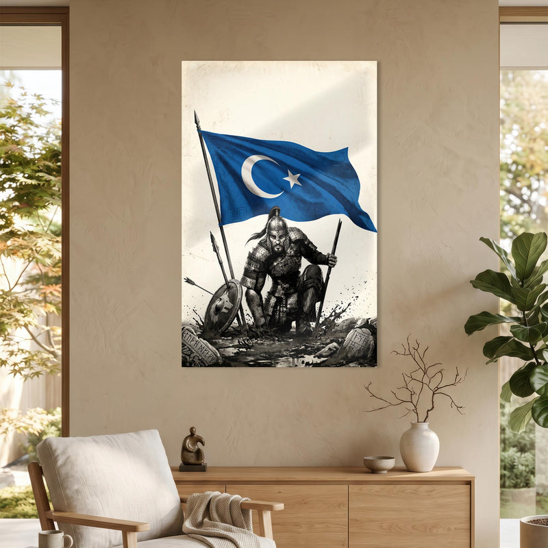 Doğu Türkistan Bayrağı Savaşçı Cam Tablo Ortam Görseli