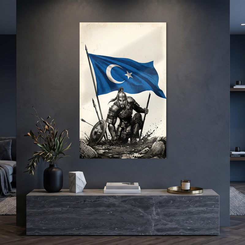 Doğu Türkistan Bayrağı Savaşçı Cam Tablo Ortam Görseli