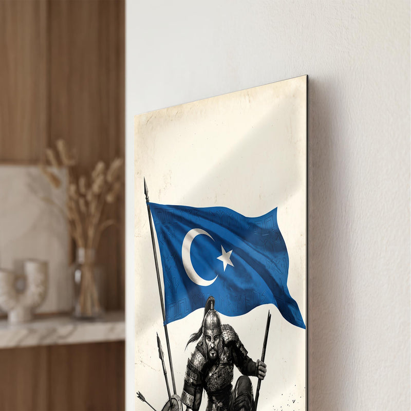 Doğu Türkistan Bayrağı Savaşçı Cam Tablo Ortam Görseli