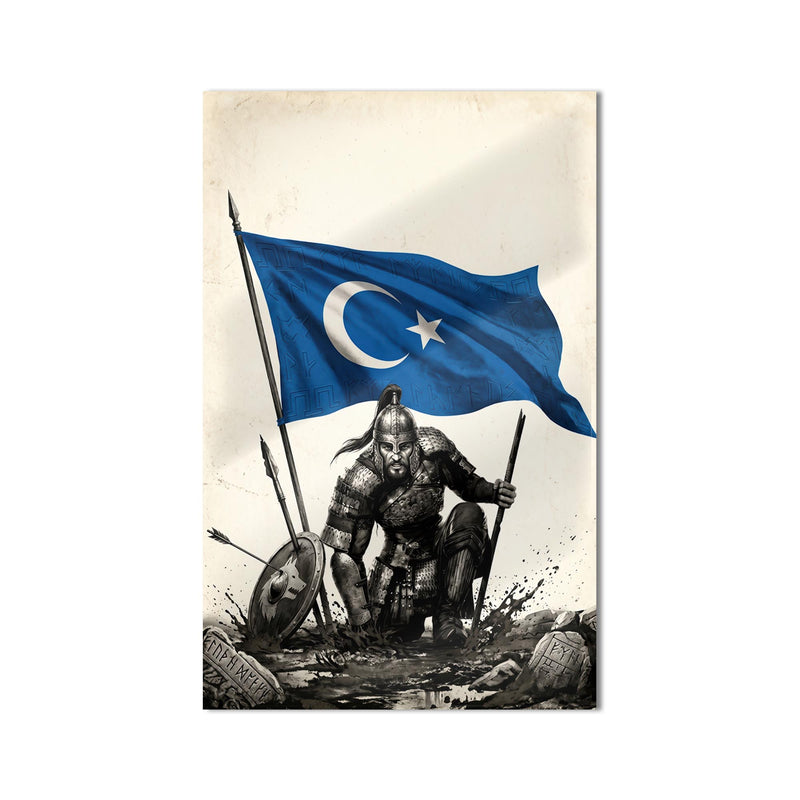 Doğu Türkistan Bayrağı Savaşçı Cam Tablo Ortam Görseli