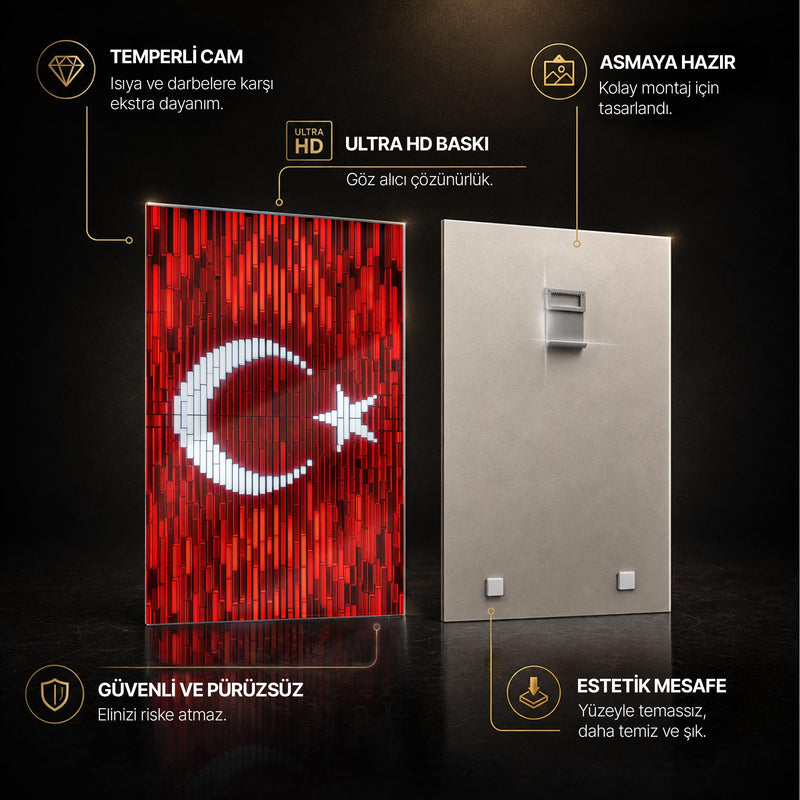 Dijital Piksel Mozaik Türk Bayrağı Cam Tablo – Cam Tablo