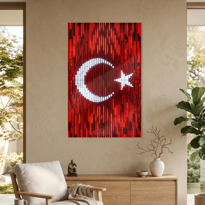 Dijital Piksel Mozaik Türk Bayrağı Cam Tablo – Cam Tablo