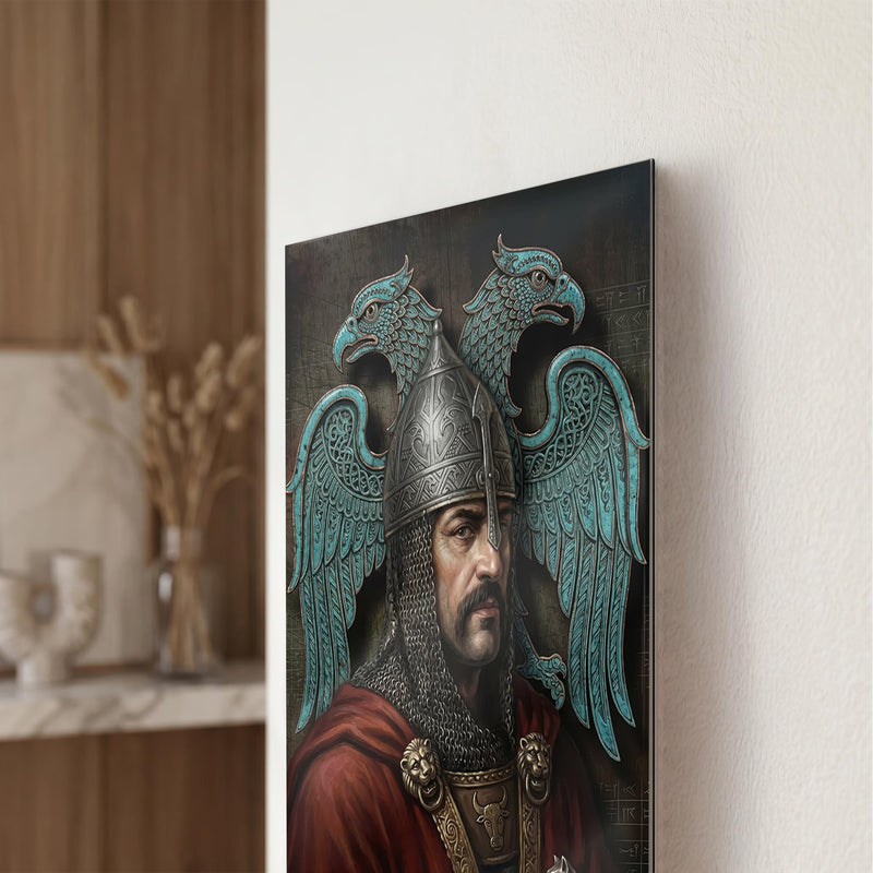 Çift Başlı Kartal Türk Savaşçı Portre Cam Tablo Ortam Görseli
