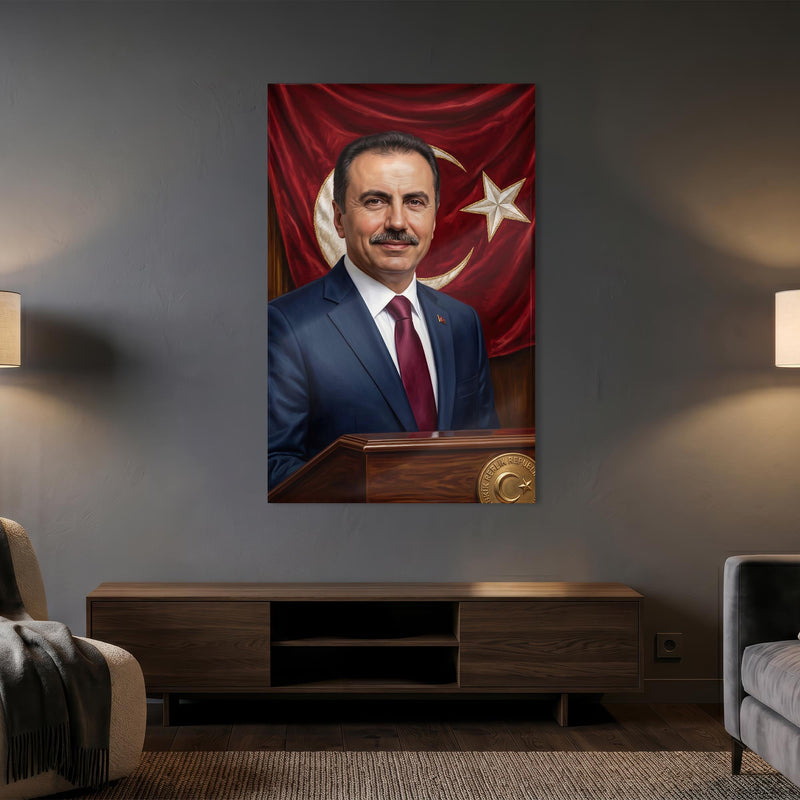Çerçevesiz Türk Lideri Bayrak Portre Cam Tablo