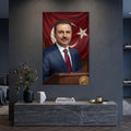 Türk Lideri Bayrak Portre Cam Tablo Ortam Görseli