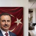 Türk Lideri Bayrak Portre Cam Tablo Ortam Görseli