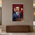 Beyaz Çerçeveli Türk Lideri Bayrak Portre Cam Tablo
