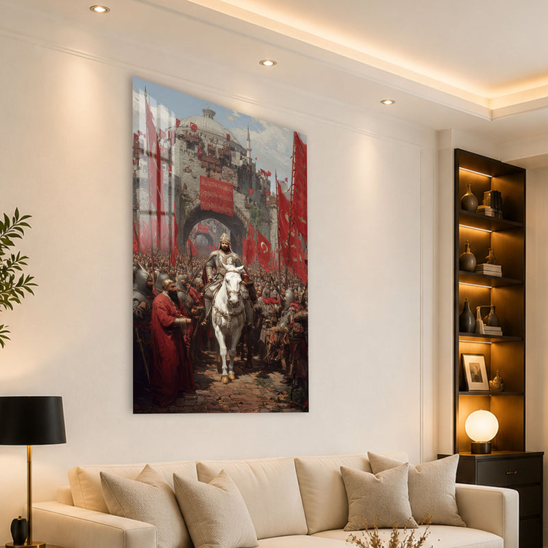 Fetih Alayı Beyaz Atlı Sultan Cam Tablo