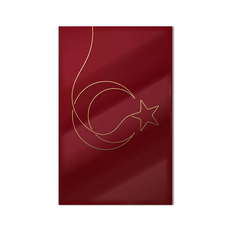 Altın Çizgi Minimal Türk Bayrağı Cam Tablo – Cam Tablo