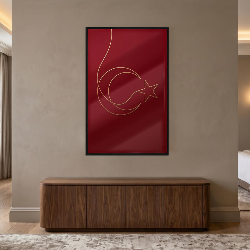 Altın Çizgi Minimal Türk Bayrağı Cam Tablo – Cam Tablo