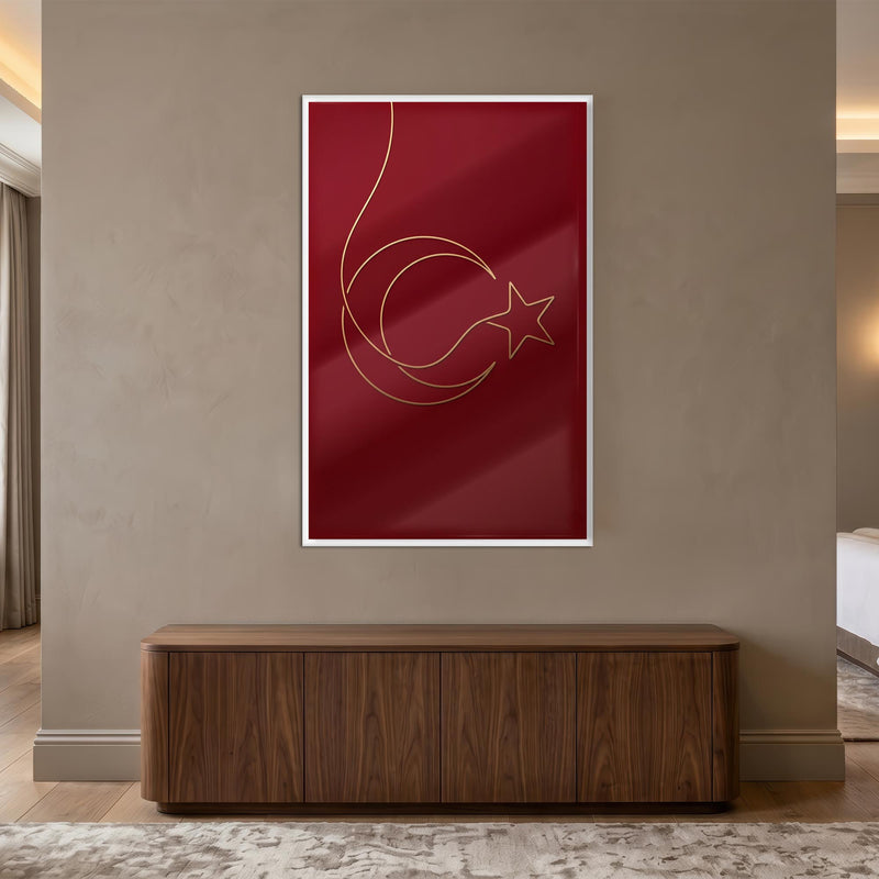 Altın Çizgi Minimal Türk Bayrağı Cam Tablo – Cam Tablo