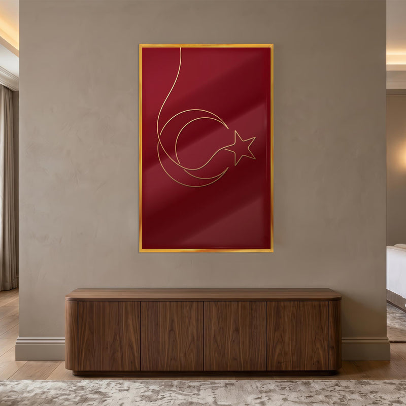 Altın Çizgi Minimal Türk Bayrağı Cam Tablo – Cam Tablo